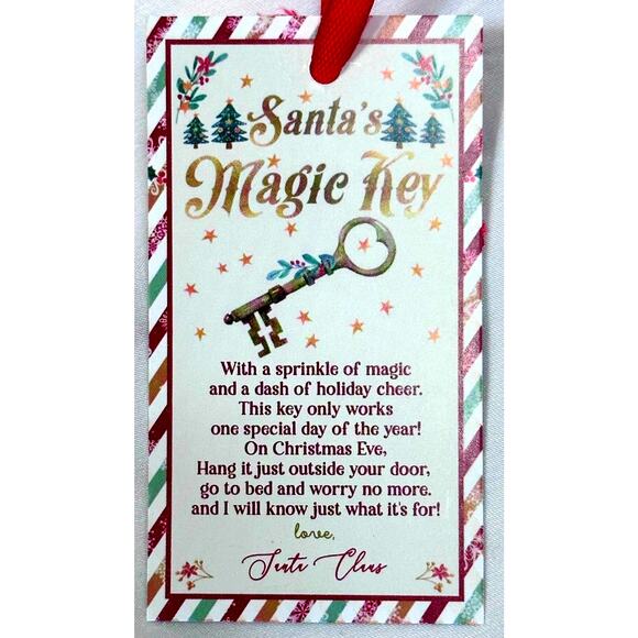 Christmas Santa's Magic Key Ornament Card Red Ribbon - Picture 5 of 16
